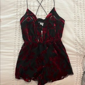 TOBI DEEP V BLACK AND RED ROMPER